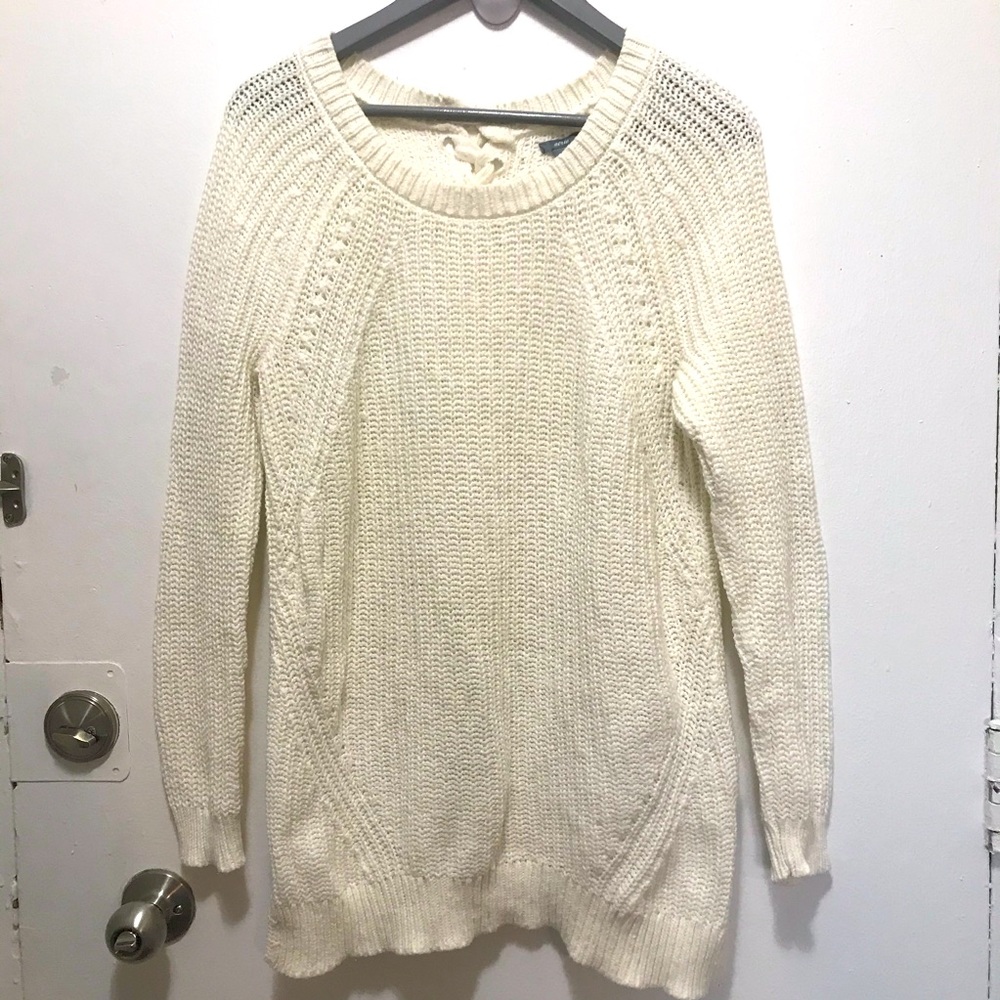 Aerie white sweater with lace up back size Medium